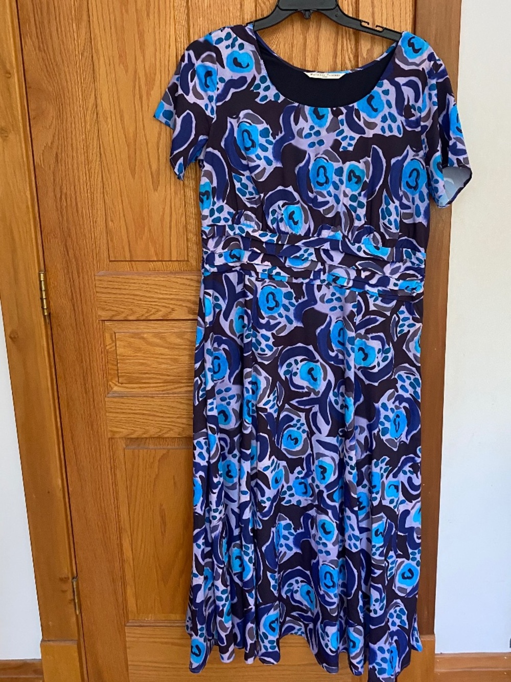 eShakti Size 18 Blue Purple Abstract Floral Empire Waist Dress